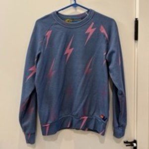 Aviator Nation Blue/Pink lightning bolt crewneck sweatshirt (SMALL)